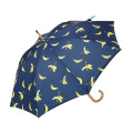 L'Oreal certified factory Custon Banana Print Straight Wooden handle Hook straight umbrella
